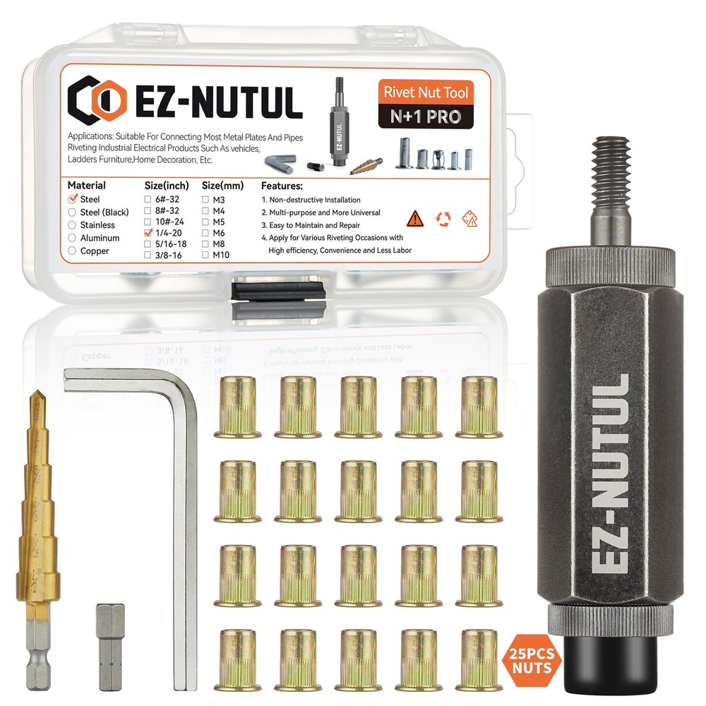 Rivet Nut Installation Tool Set Flat Head Rivnut Threaded Insert Nut Kit SAE