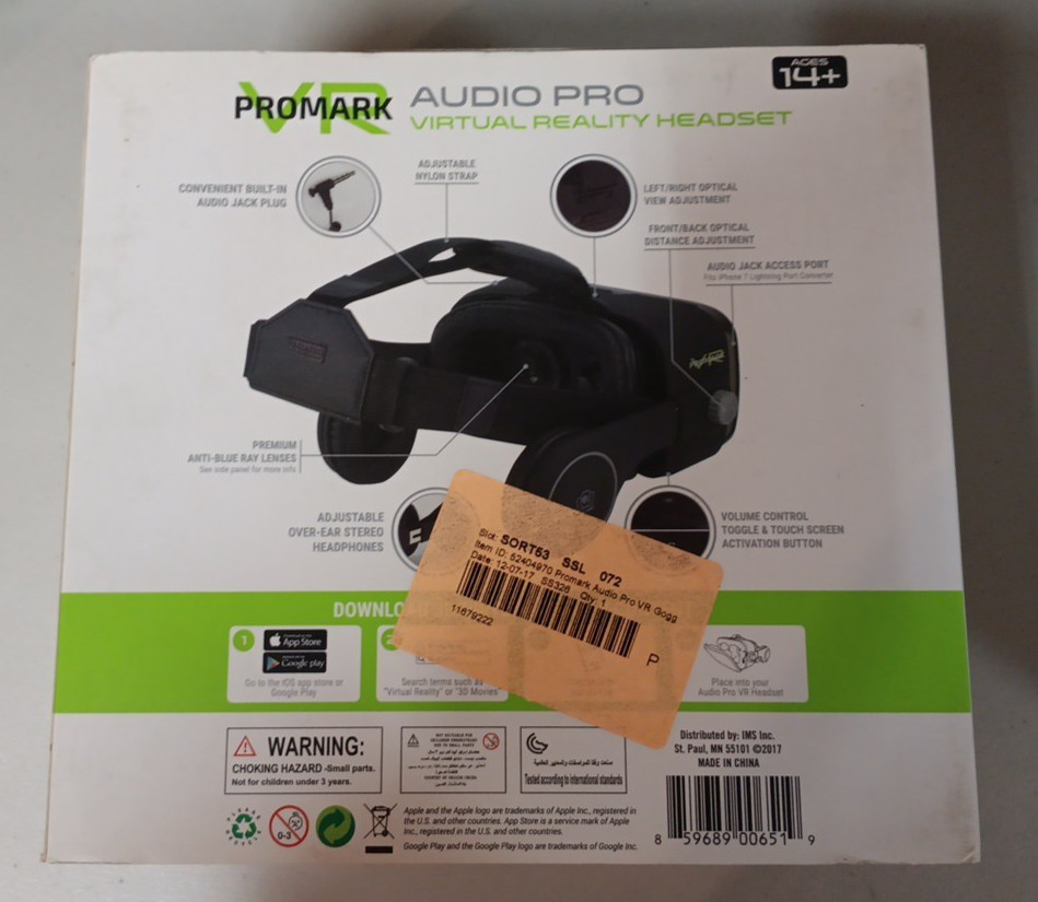 Promark Audio Pro VR Virtual Reality Headset Google Black Pro Mark Headset