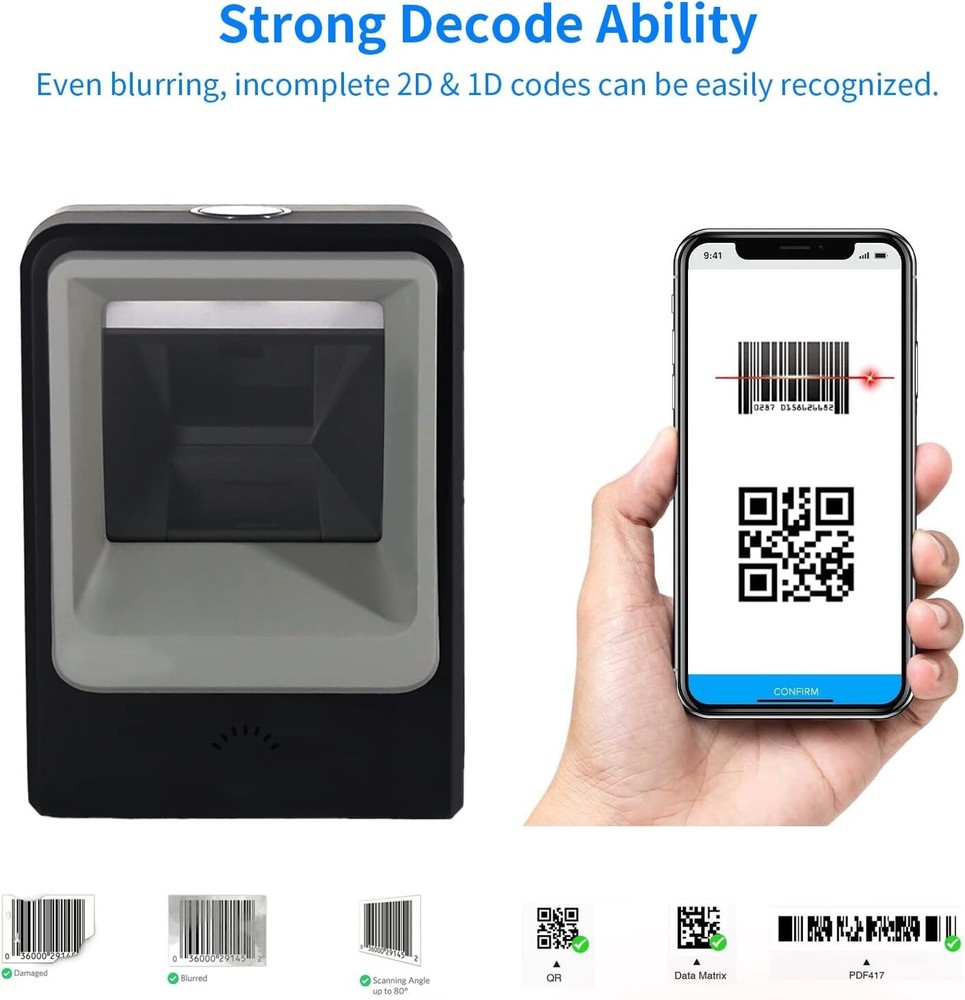 Handsfree 2D 1D Barcode Scanner,Alacrity QR Omnidirectional Desktop Bar Code ...