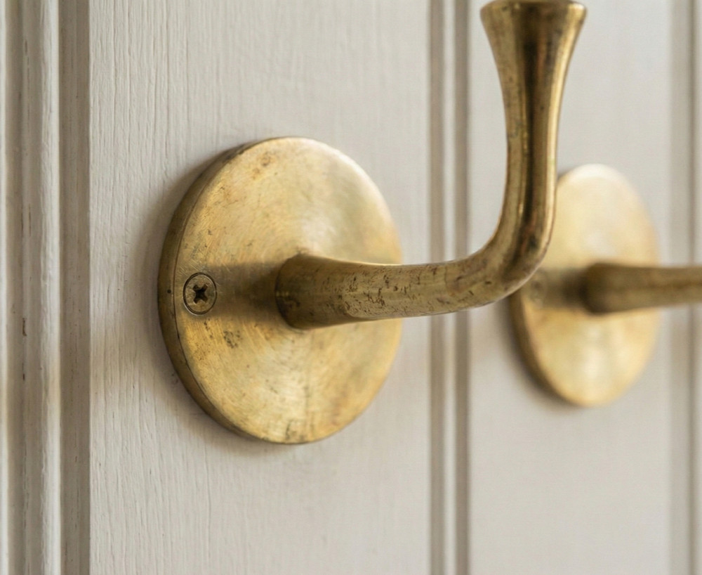 Solid Brass Wall Hook, Unlacquered Antique Finish, Rustic Towel/Coat Hook