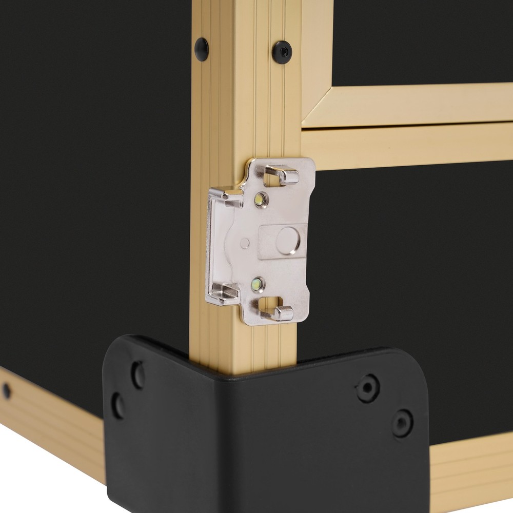 Rolling Makeup Case with Mirror Light Bluetooth Speaker Black Gold Trim Lockable