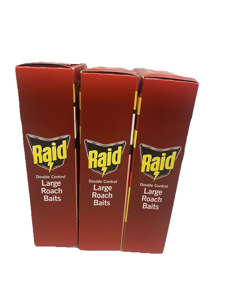 3 BOXES Raid 12 Dbl Control Small Roach Baits + 3 Egg Stoppers 3 Mo Protection