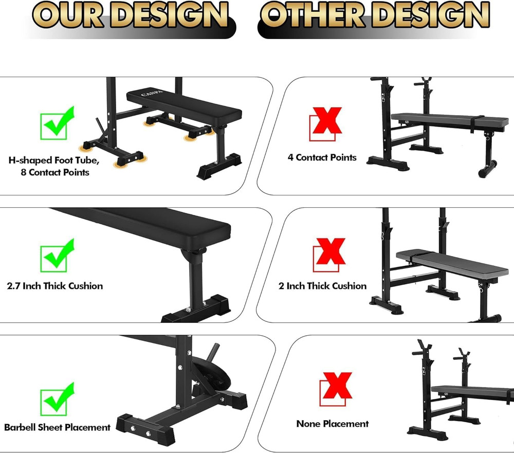 Bench Press, Olympic Weight Bench with Squat Rack Workout Bench Adjustable Barb