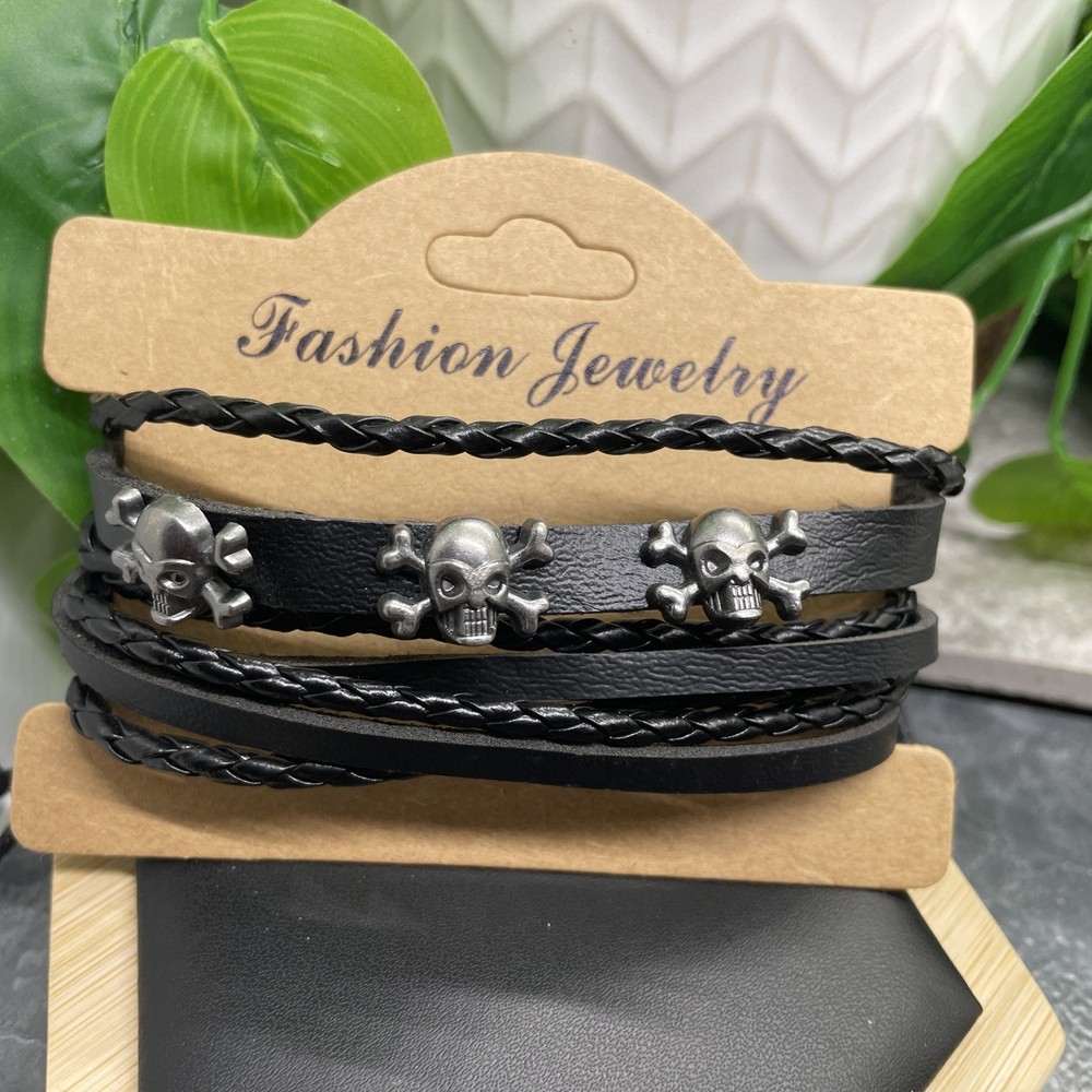 2 PC Leather Bracelet Set Stackable Adjustable Tie New Free Ship B7523