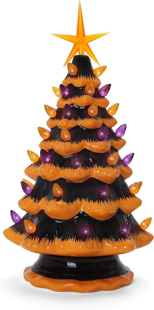 Milltown Merchants Ceramic Halloween Tree - Tabletop Halloween Tree with Lights