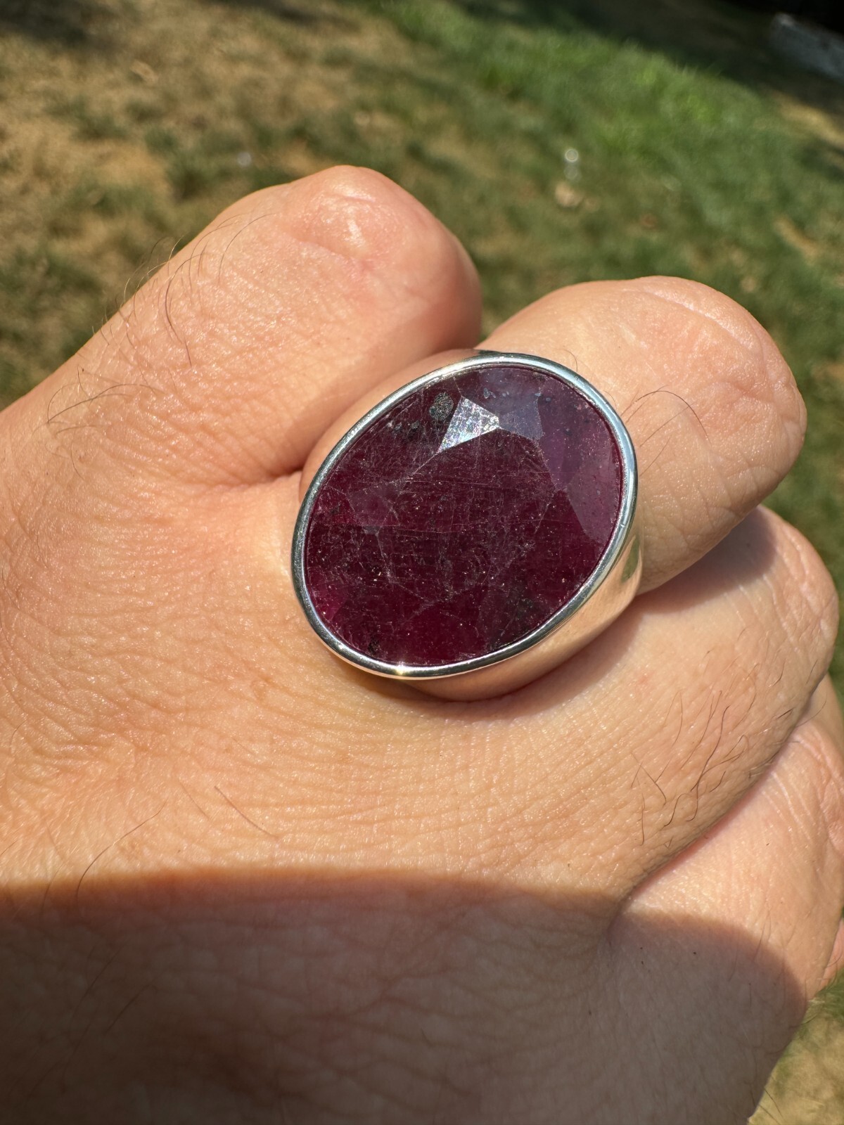 Large 18ct Genuine Ruby Mens Real Solid 925 Sterling Silver Oval Signet Ring