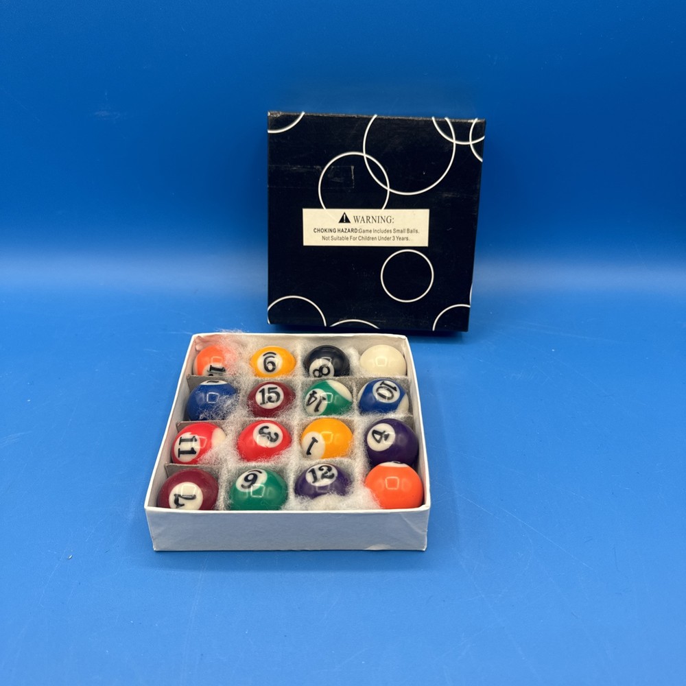 Vintage Small Pool Table Balls 1.5" Complete Set With Box