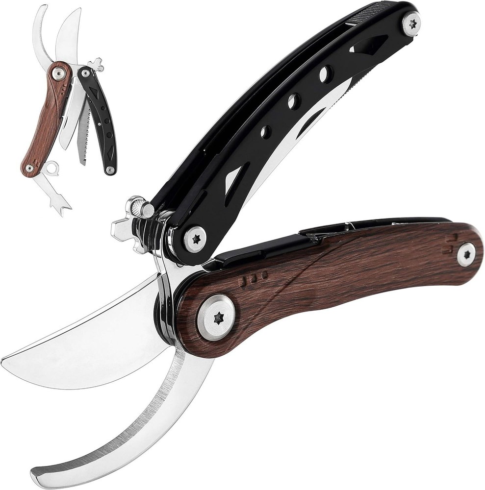 Bravedge Pruning Shears, 5 in 1 Multitools Foldable Garden Scissors with Safety