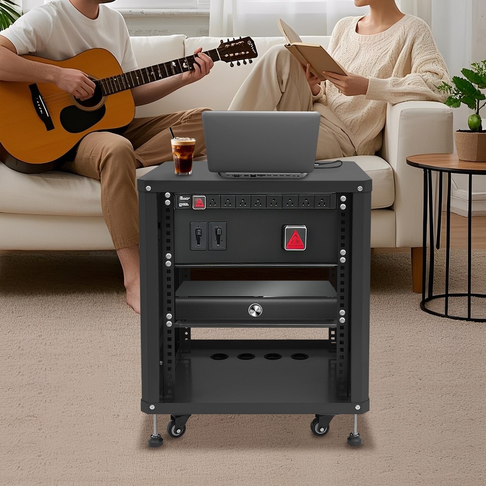 12U Network & Stereo Rack Rolling Server Rack Open Cabinet with Caster Wheels