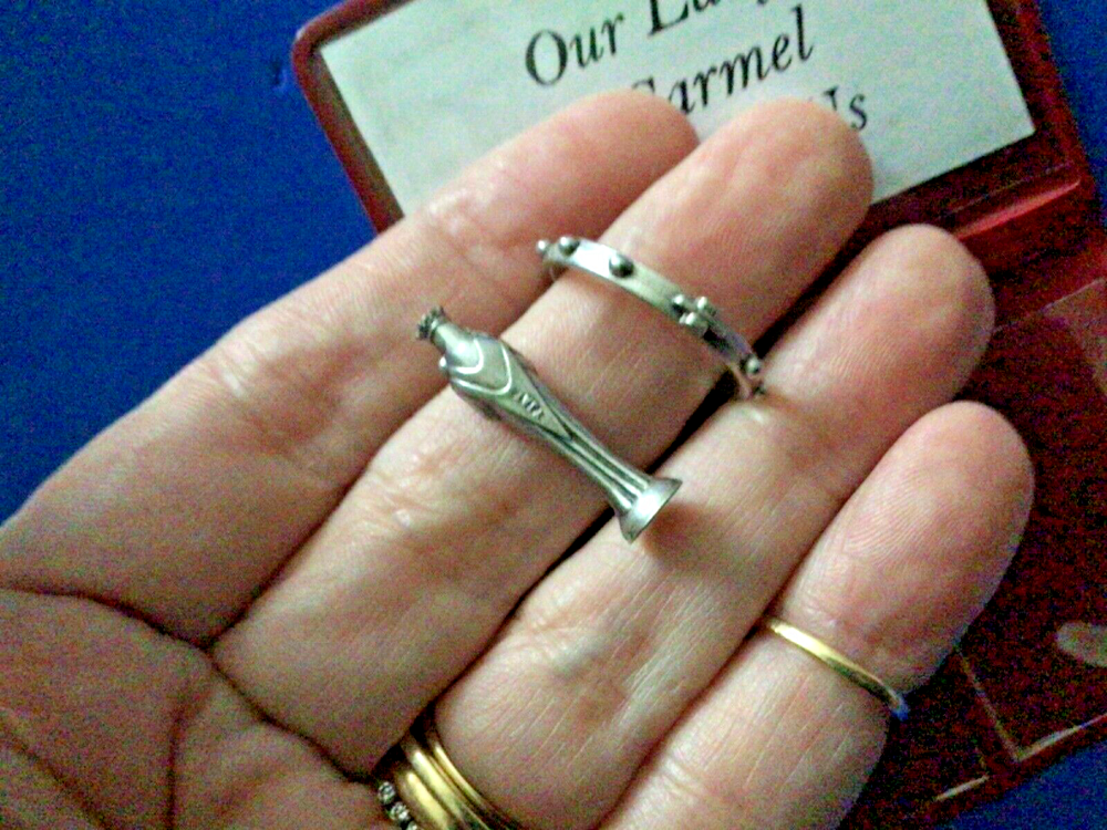 Rare Our Lady Carmel Icon and Rosary Ring Pocket Folder Statue Saint