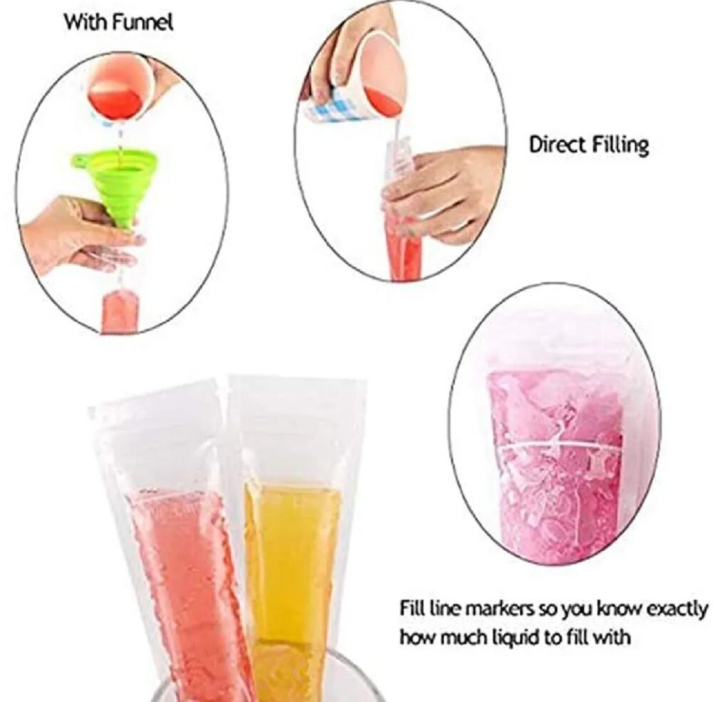 100 Pcs BPA-Free Popsicle Mold Bags-Freezer Tube Bags Ice Pop Pouch w a Funnel