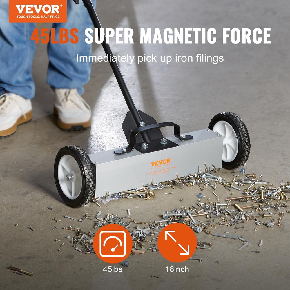 45Lbs Rolling Magnetic Sweeper with Wheels, Push-Type Magnetic Pick up Sweeper,