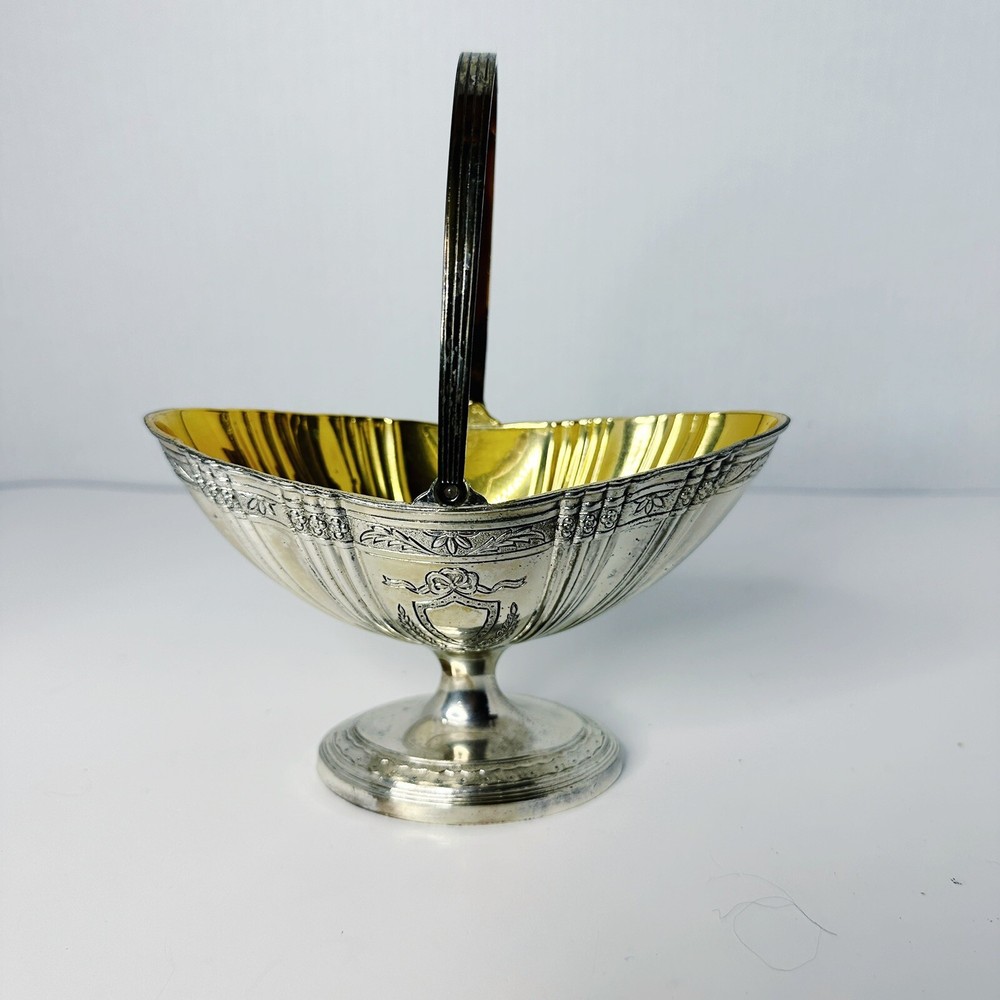 Corbell Silver Plated Oval Candy Dish Basket Handle Embossed Design Bottom Stamp