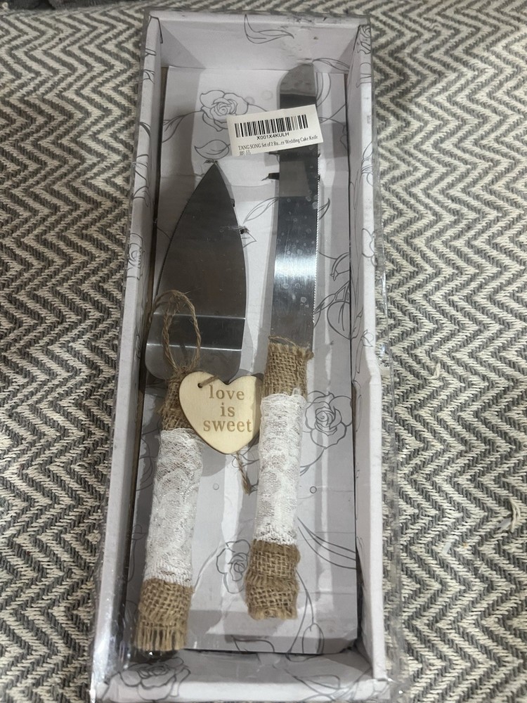 Rustic Styled Wedding Cake Knife And Serving Set Burlap/Lace