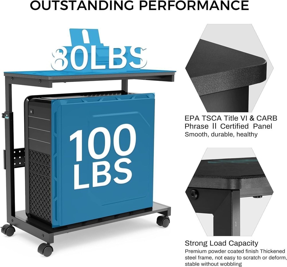 ERGONOMIC Height Adjustable Computer Tower Stand 2-Tier ATX-Case CPU Holder