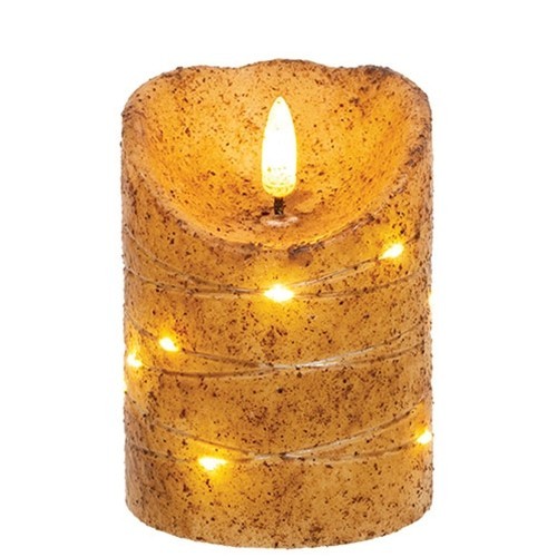 Rustic Primitive Textured Burnt Ivory Timer Pillar Candle Light 4" ~ Home Decor