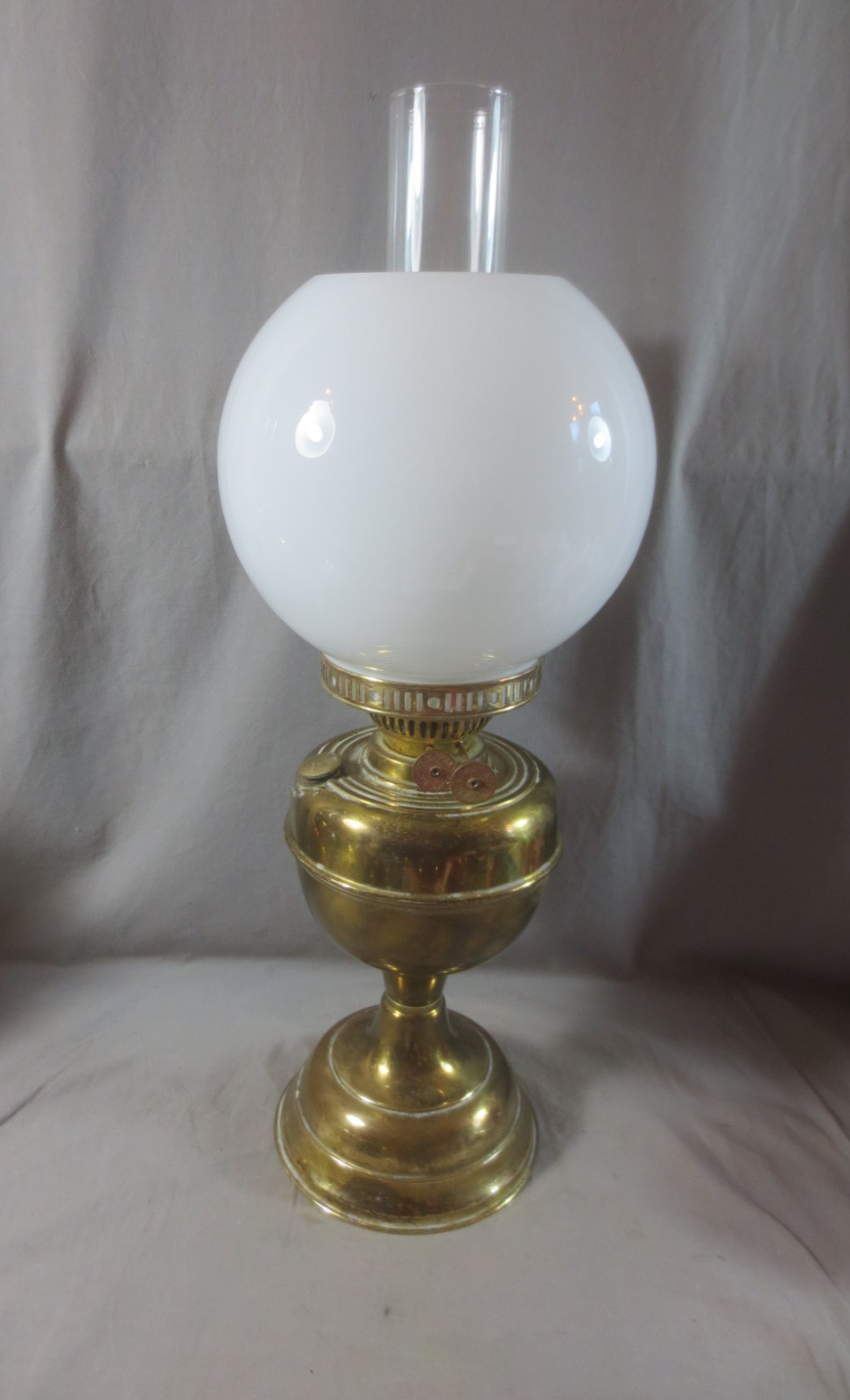 Vintage Made In England  Brass Duplex Oil Lamp Chimney & Shade Shepards Hut Lamp