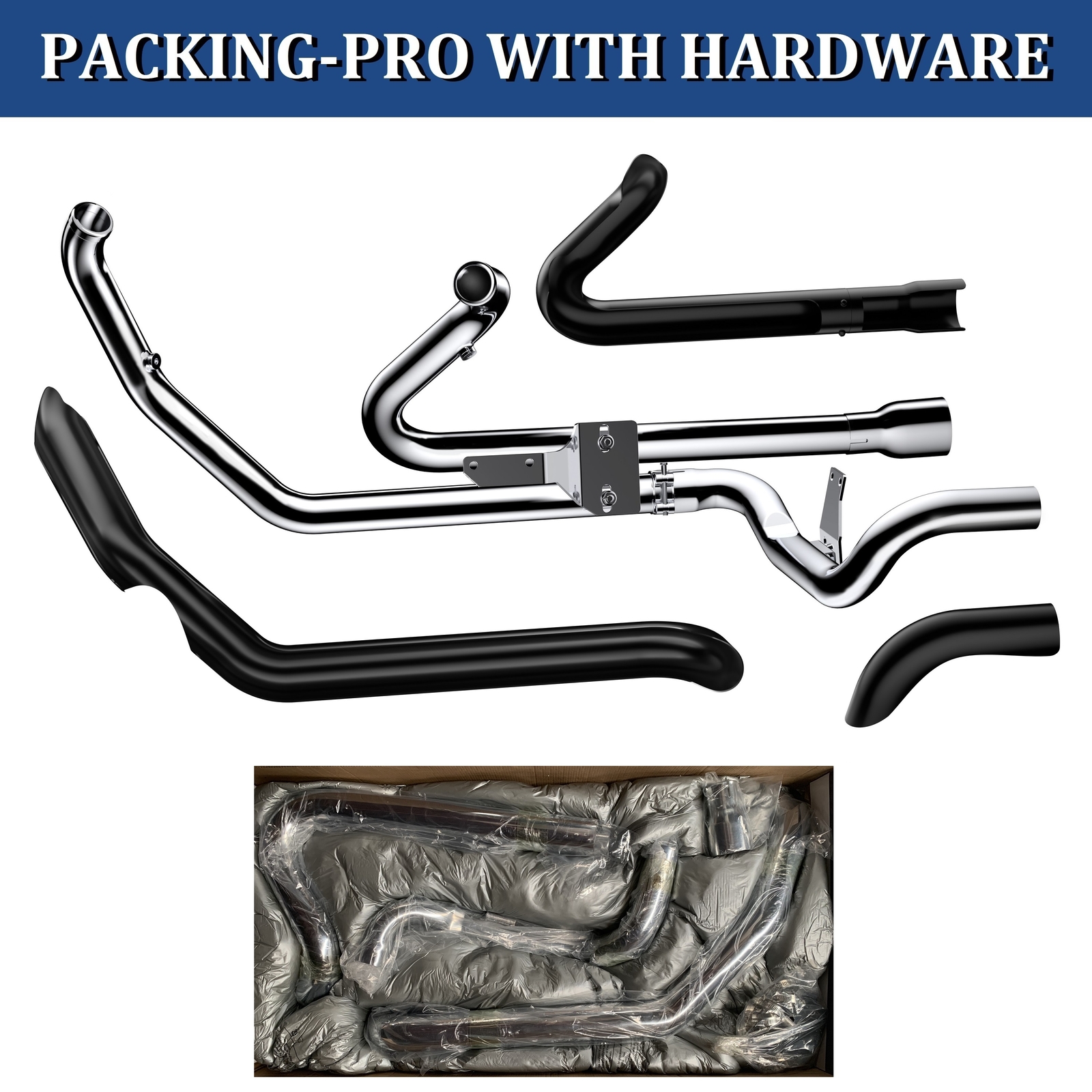 SHARKROAD Independent True Dual Exhaust for Harley 2017-Up Touring Black