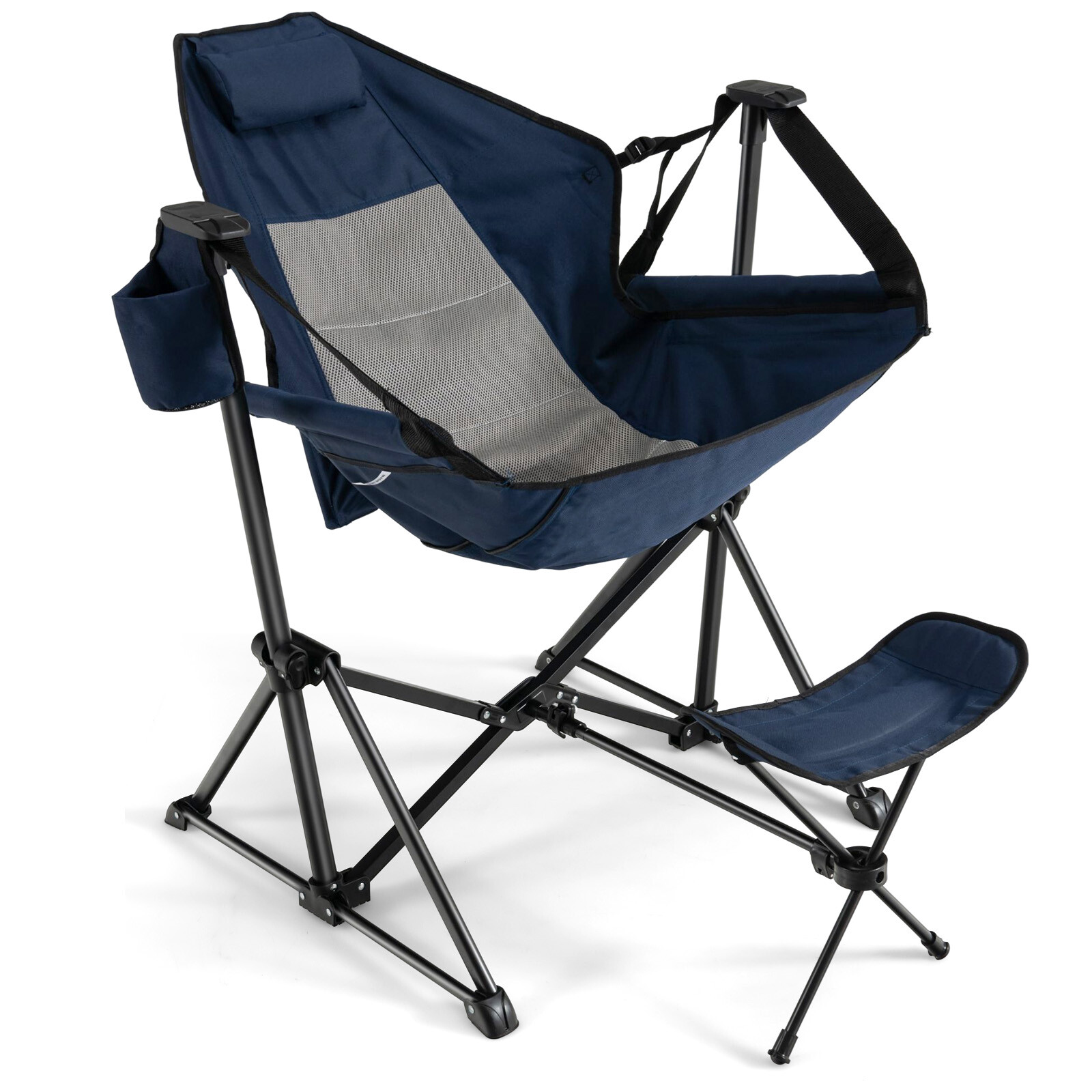 Hammock Camping Chair Swinging Camping Recliner with Retractable Footrest Navy