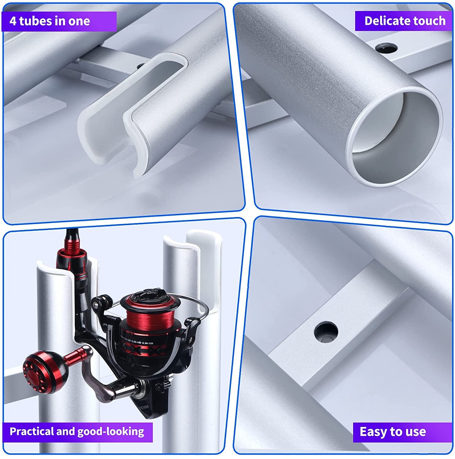 Aluminum 3/4 Tubes Marine Fishing Rod Holder for Boat Blue/Red/Gold/Silver