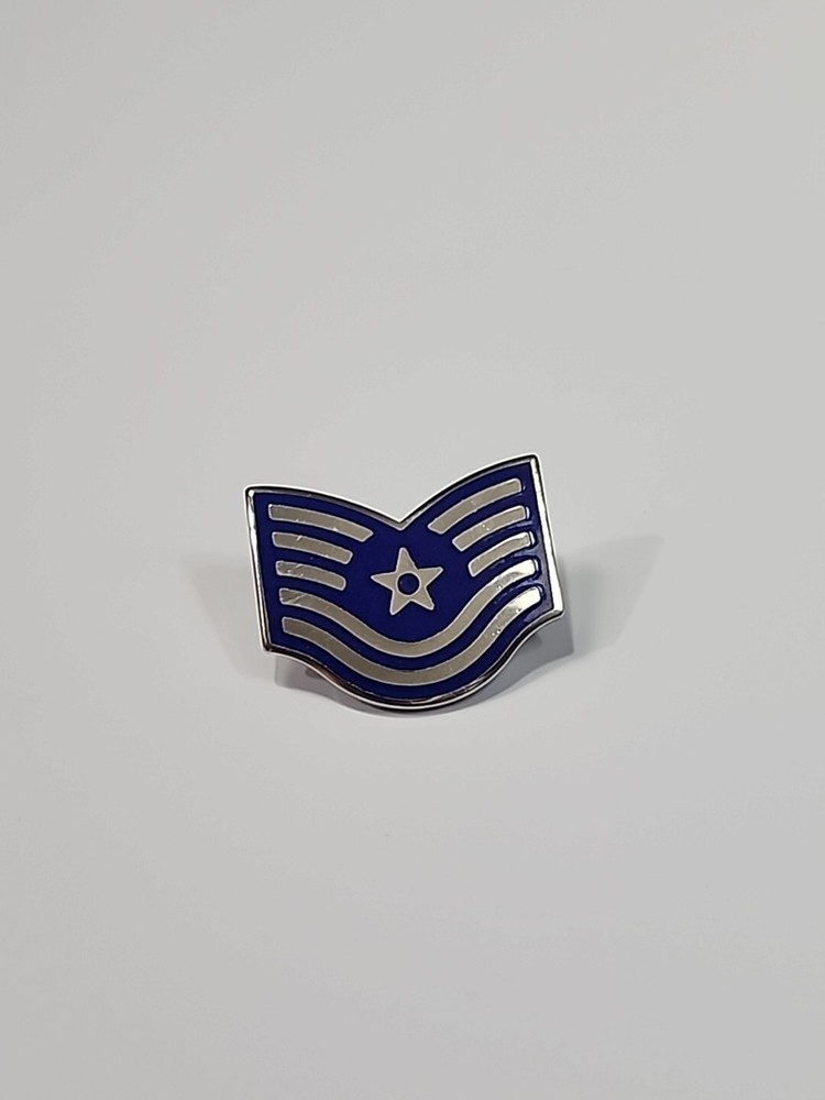 US Air Force Technical Sergeant E-5 Chevron Insignia Lapel Pin G-23 on Back