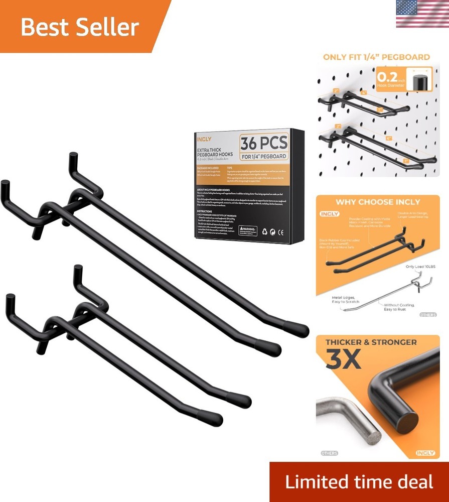 Rust-Resistant 36 Pack Pegboard Hooks - 4 & 6 Inch for Ultimate Organization