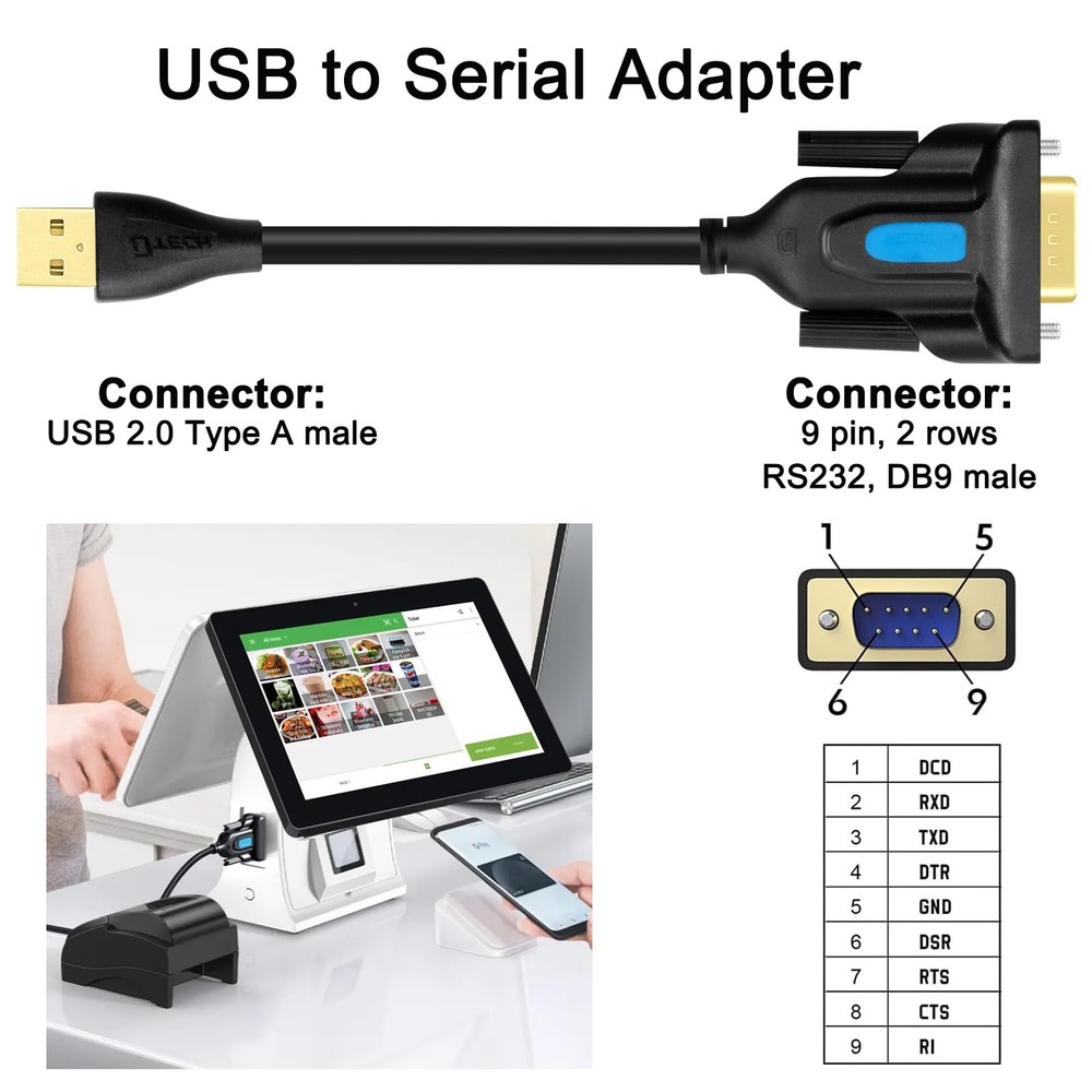 DTECH USB to Serial Adapter DB9 RS232 Cable Prolific Chip PL2303 3ft, black