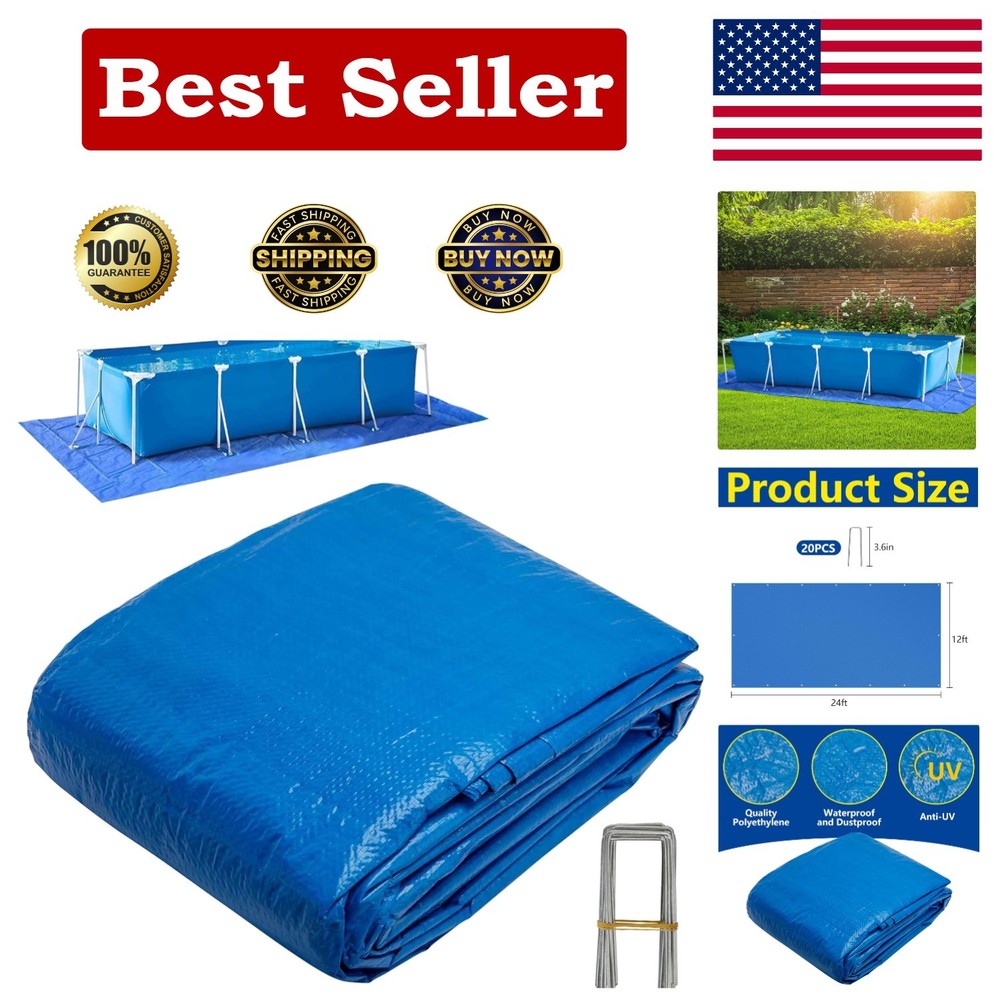 Rectangular 24' x 12' PE Pool Liner Pad - Ultimate Protection Against Punctures
