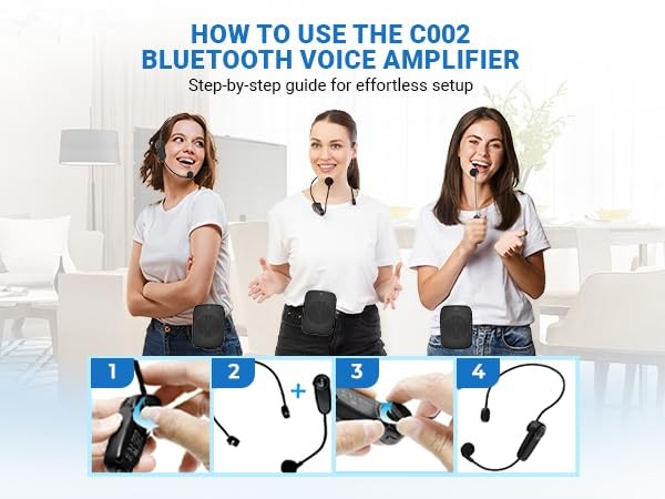 Wireless Voice Amplifier with Headset Microphone,Personal Wireless Bluetooth ...