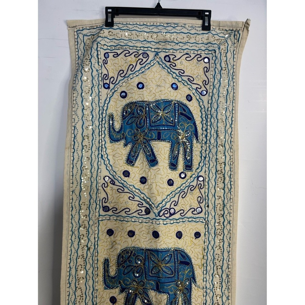 58" X 20" Embroidered Elephants Table Runner