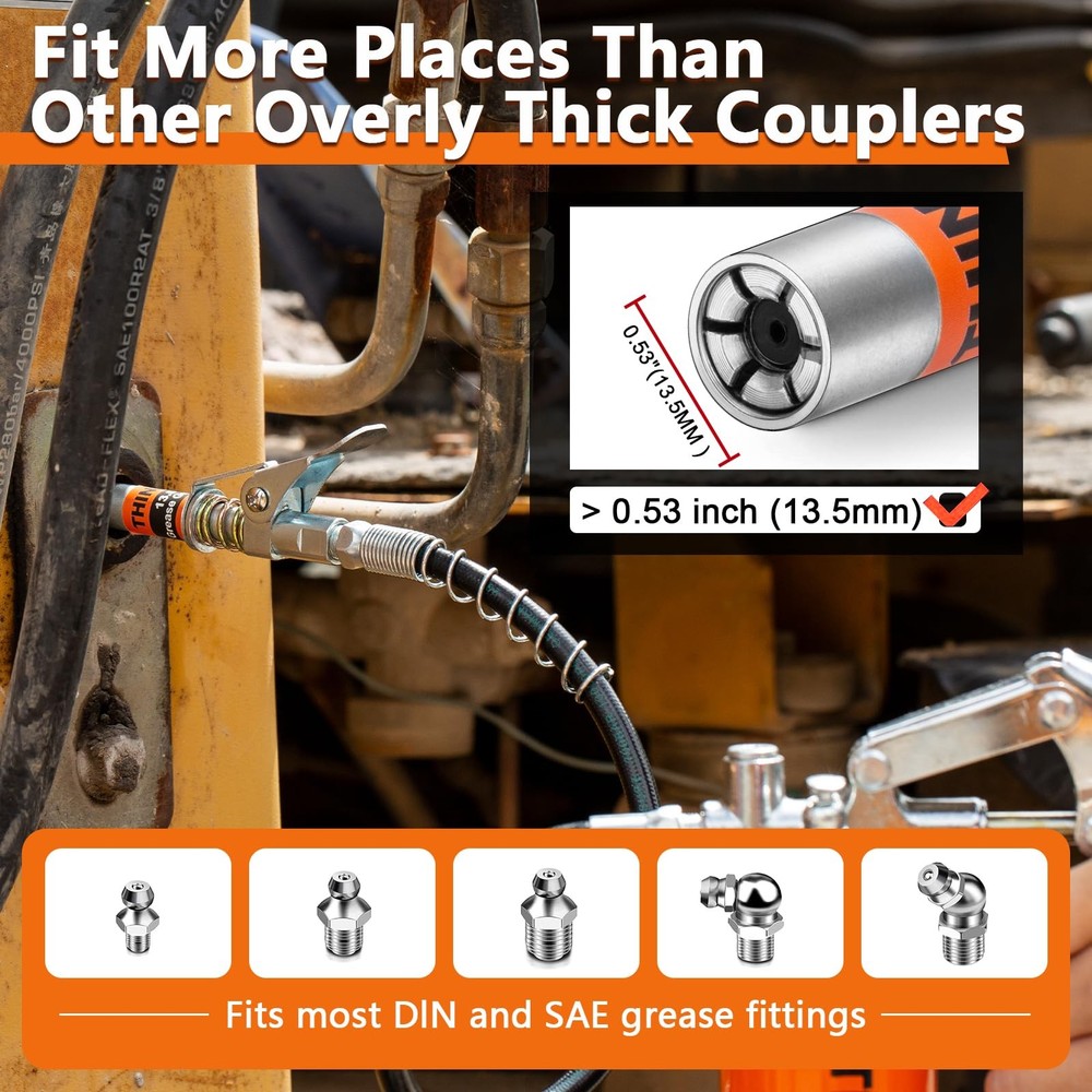 THINKWORK 2PC Grease Gun Coupler, 0.53" Coupler