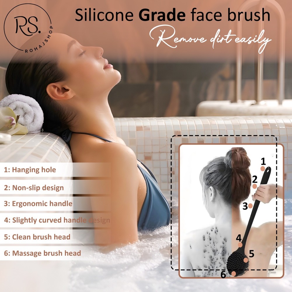 4pcs Silicone Bath & Shower Brush Set - Double Sided Long Handle For Back, Face