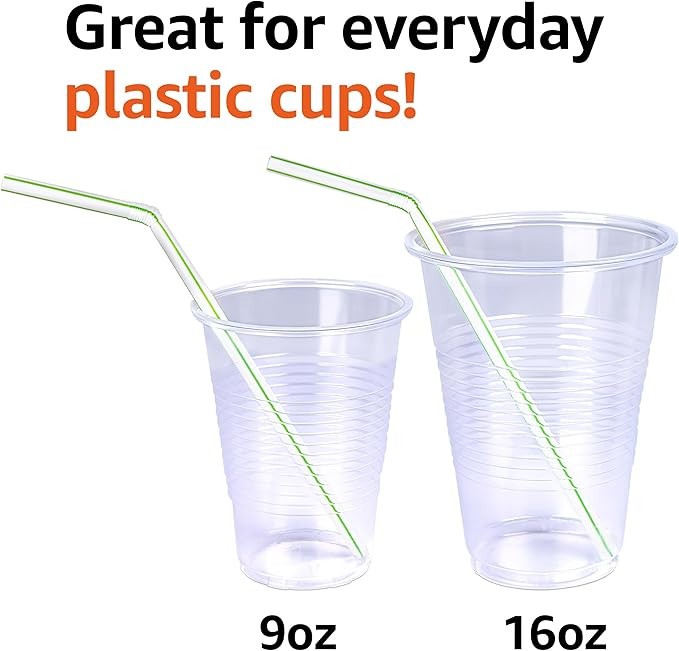 Basics Disposable Striped Plastic Flex Straws - 7.5" Assorted Colors, 100 Count