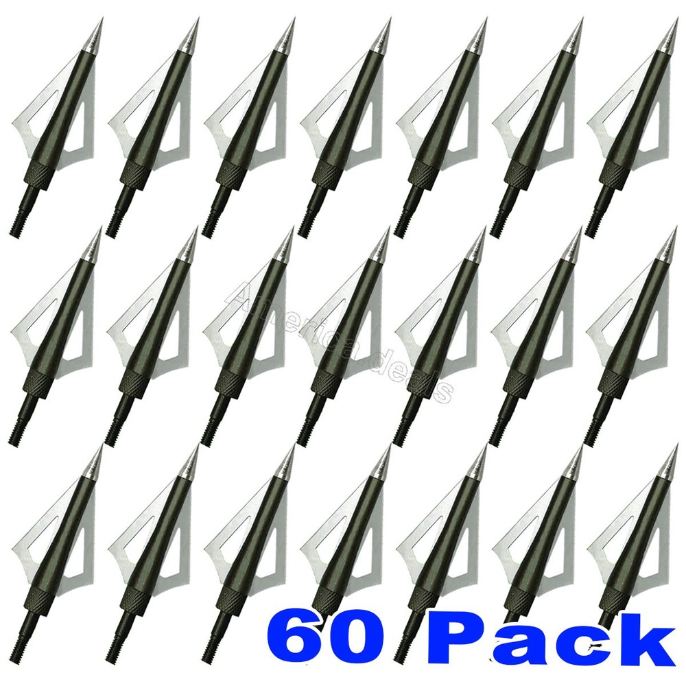 60 Count Broad Head 3 Blade Compound Bow Cross Bow Tips Spear Tips