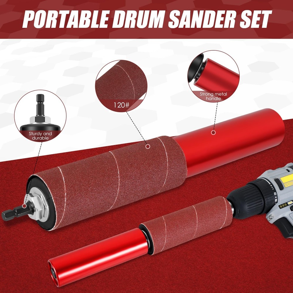 Drum Sander Set Portable Rubber Sanding Drum Hand-Held Spindle Sanding Drum w...