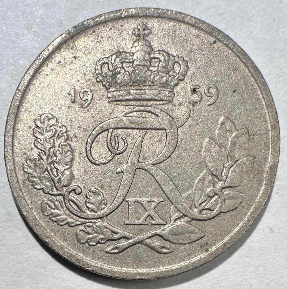 1959 Denmark 25 Ore, XF Key Date!