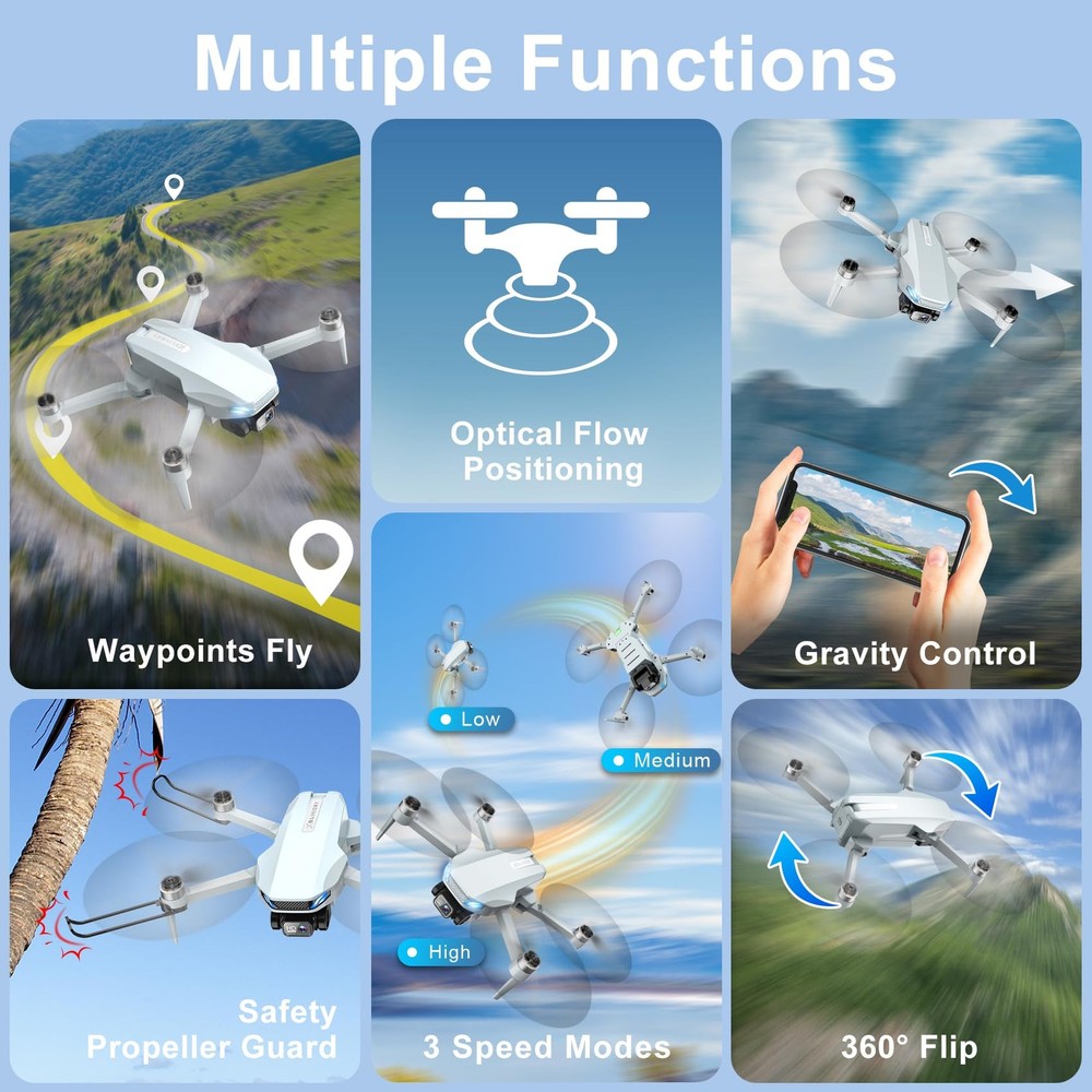 Drones with Camera for Adults Beginners, 2K HD FPV Foldable RC Blue