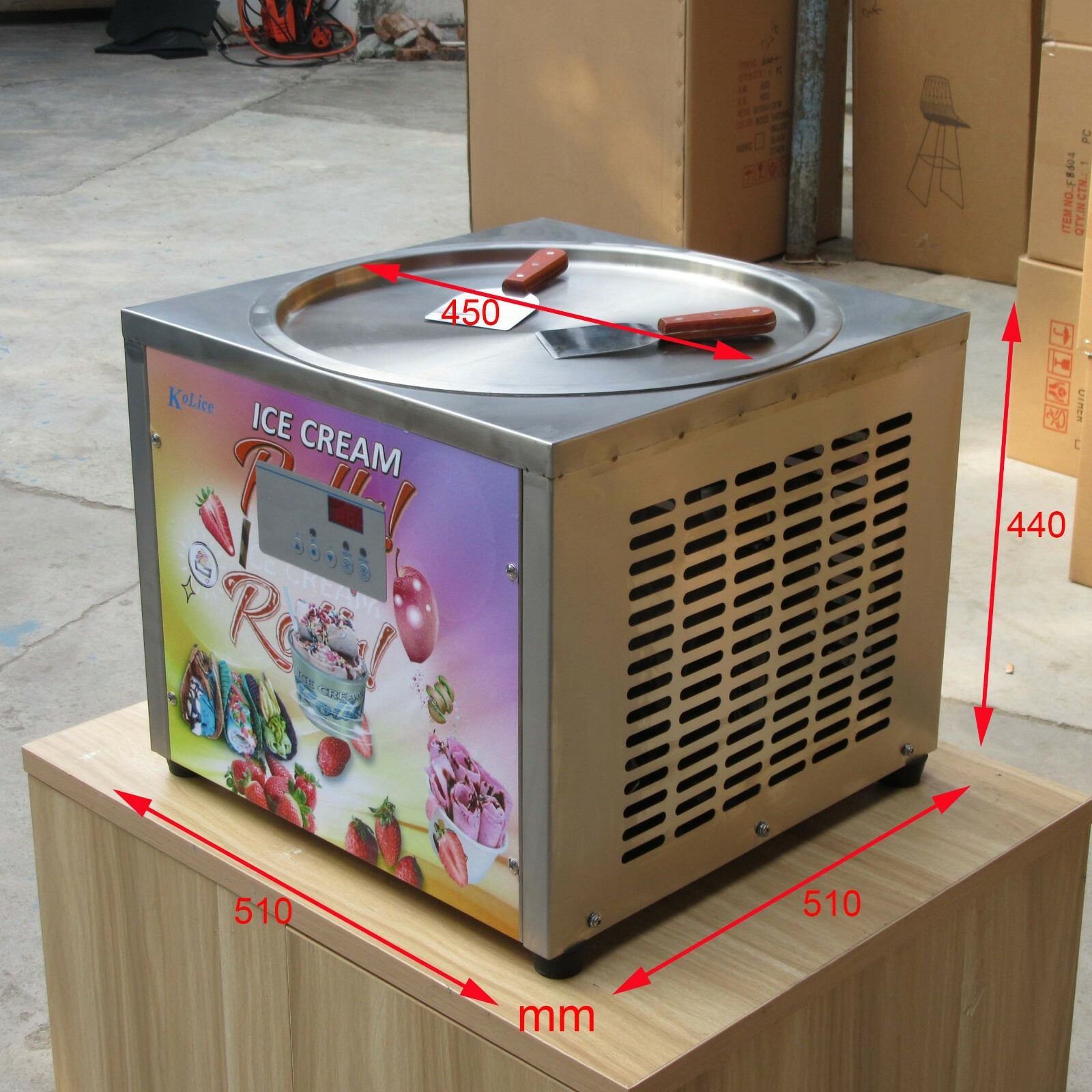 Kolice Commercial 18'' Round Pan Fried Ice Cream Roll Machine-Auto Defrost