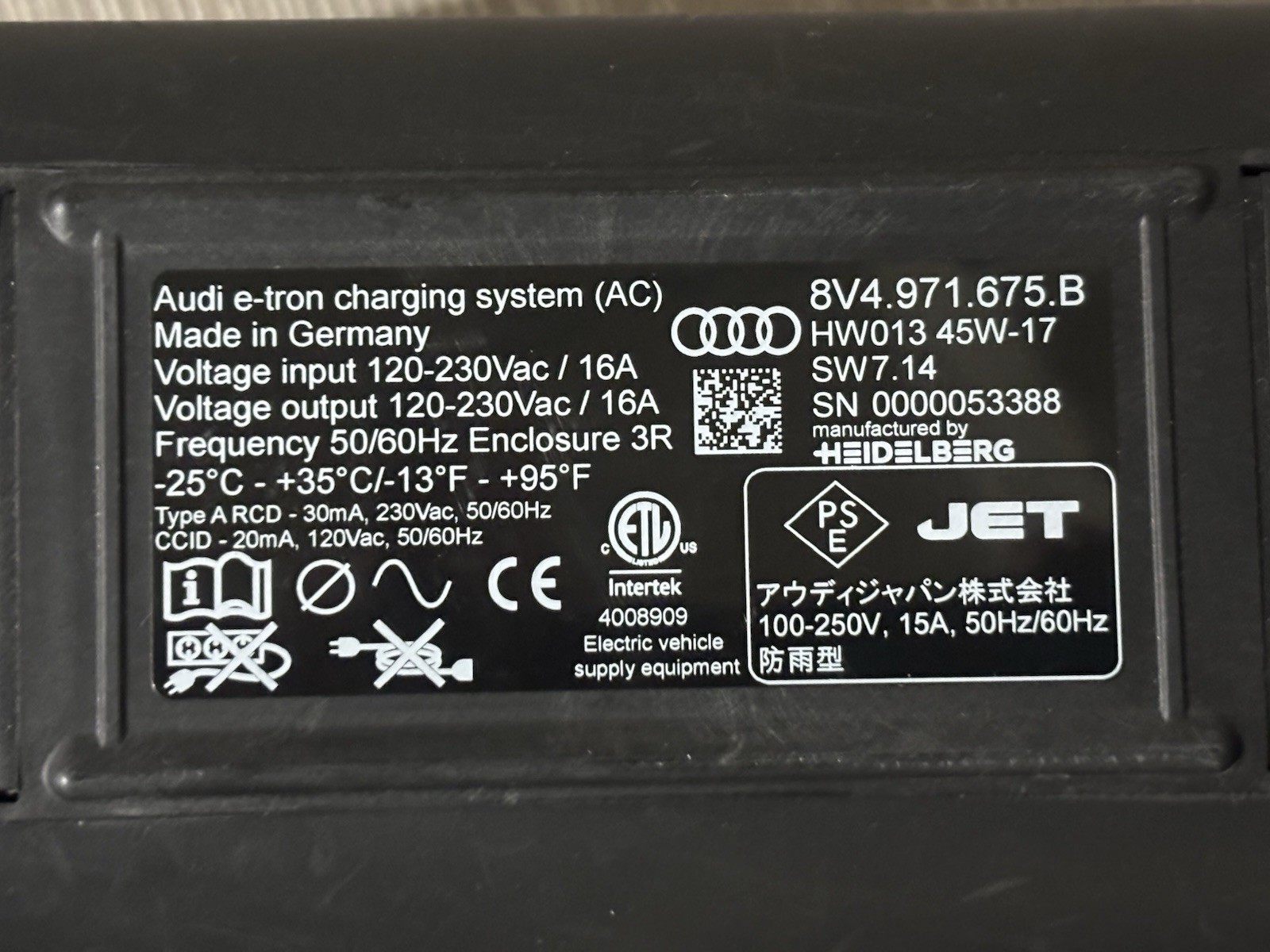OEM Audi e-tron EV Charger 3.6kW 120V/240V = AS-IS - PIN-Locked READ BELOW