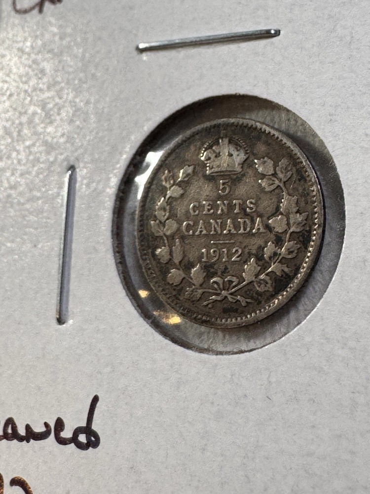 1912 Canada 5 Cents Silver Coin Cleaned