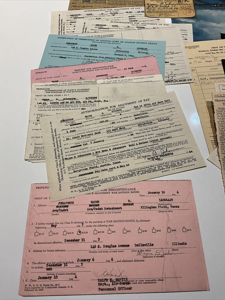 WWII Documents USAAF Air Force Pilot items 1940's to 1960's
