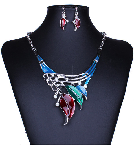 Charming Colorful  Drop Leaf Jewelry Set