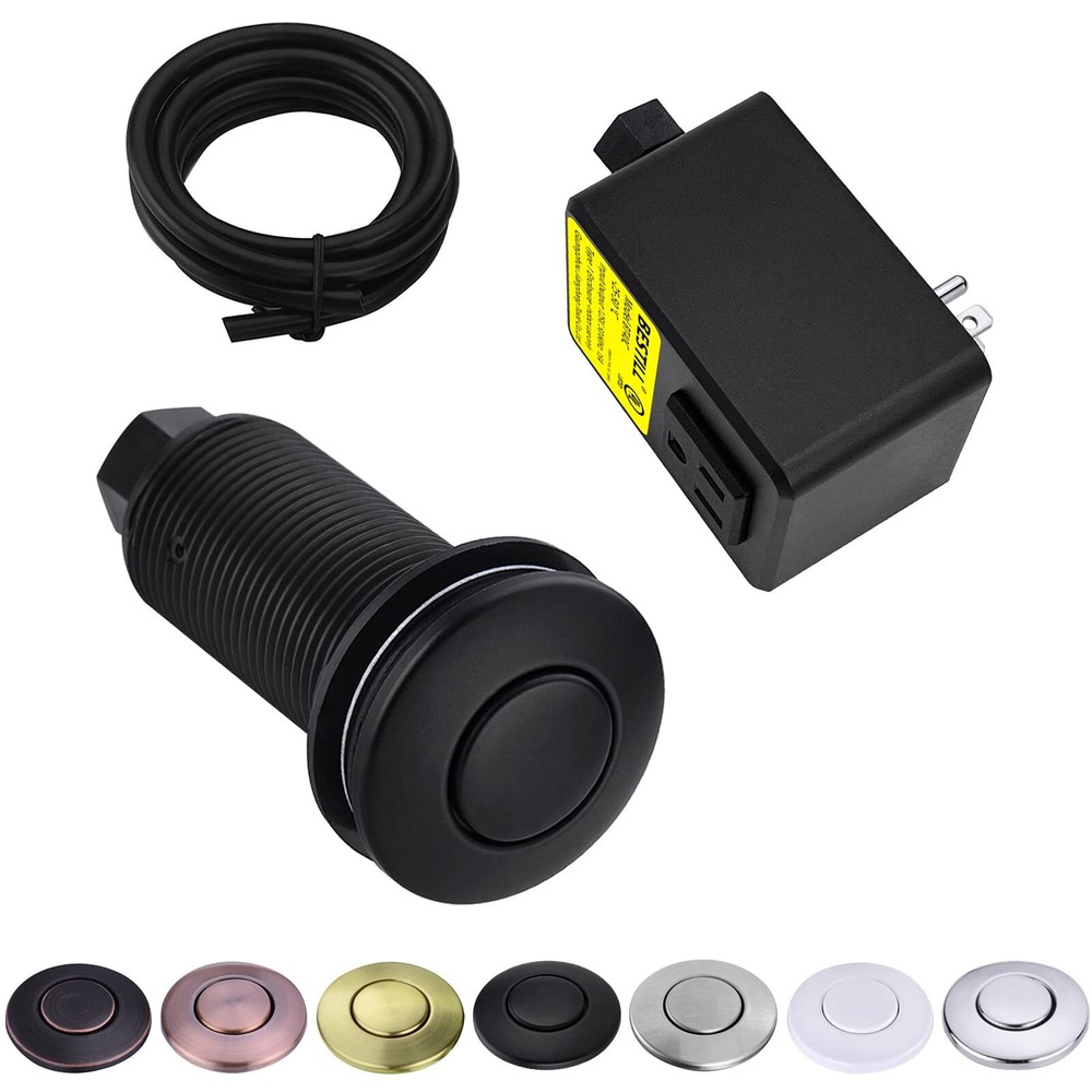 Garbage Disposal Sink Top Air Switch Kit with Single Outlet, Matte Black Long...