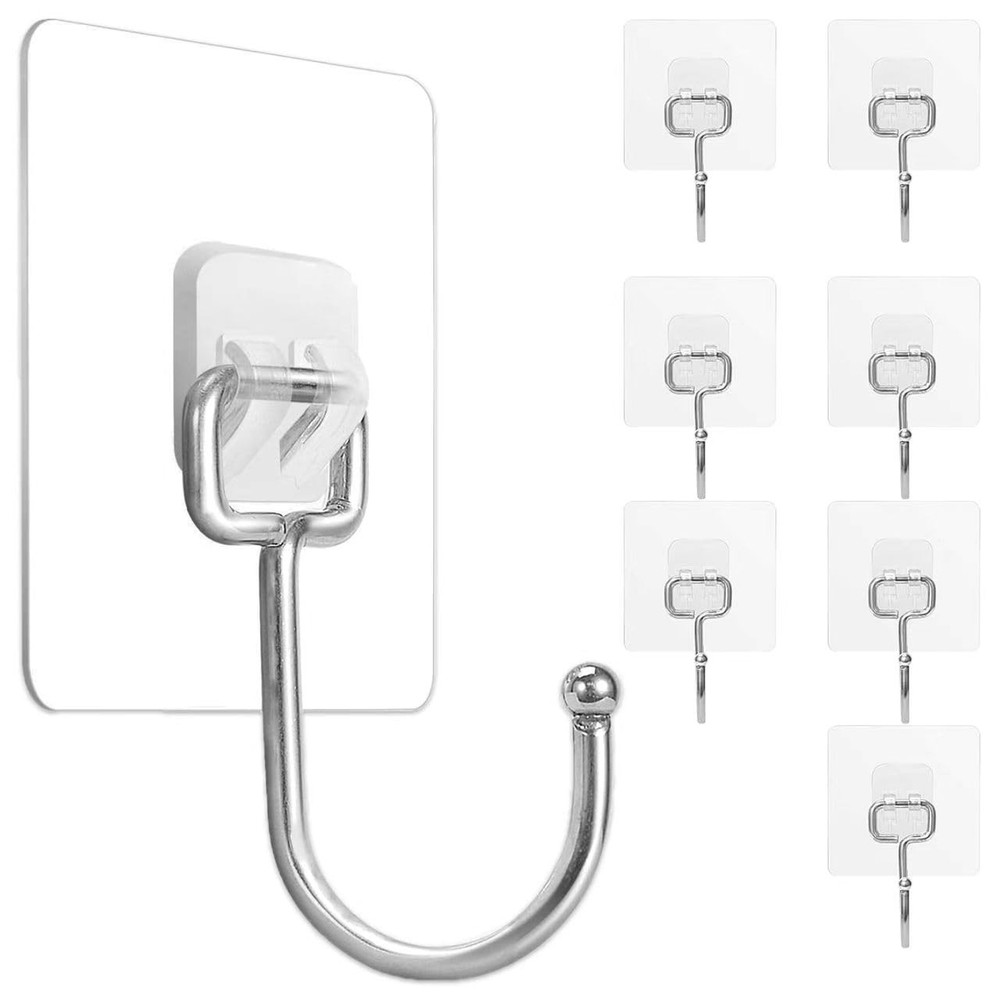 Large Adhesive Hooks 22Ib(Max),Waterproof and Rustproof Large, Transparent