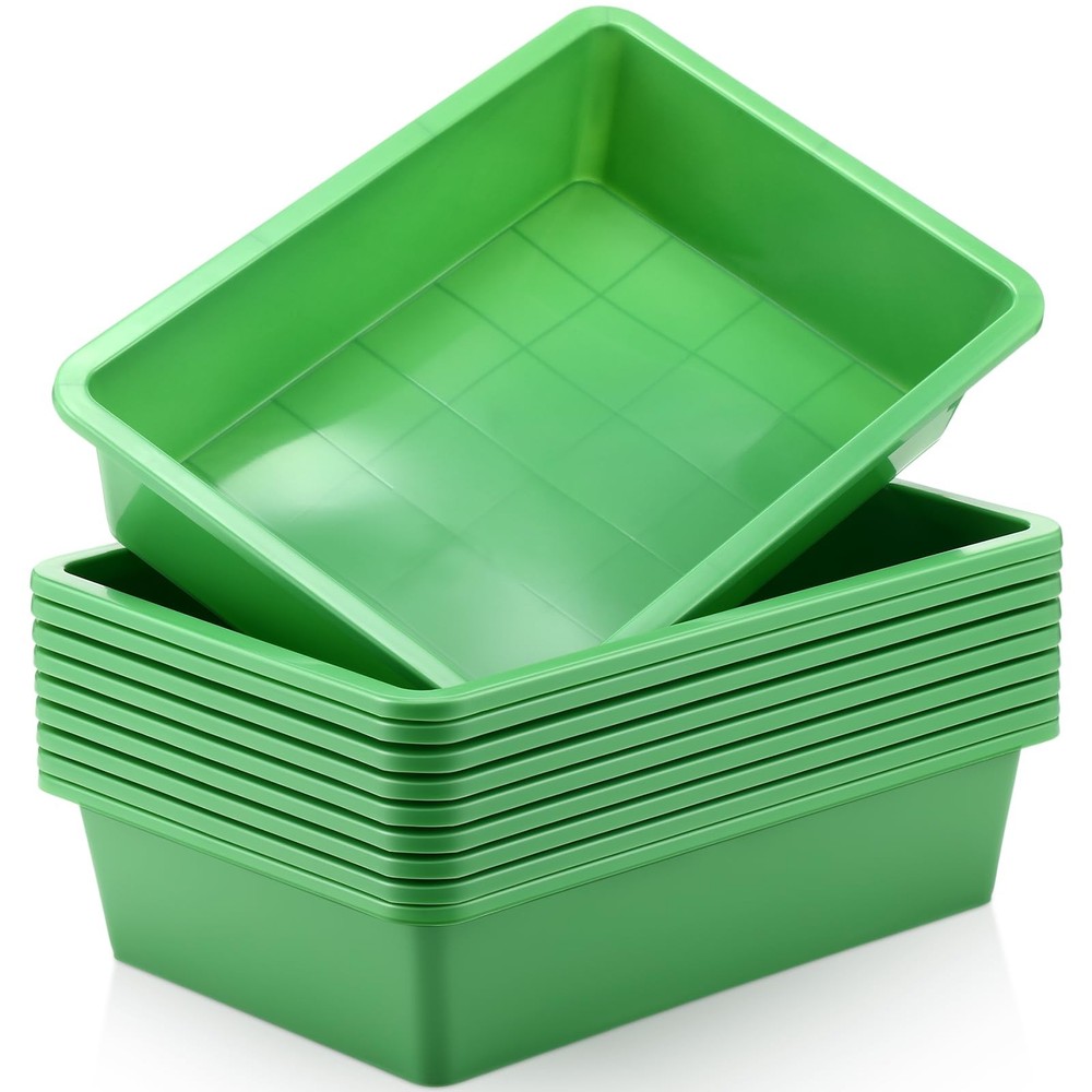 10 PCS Green Flat Storage Organizer Tray Bin Letter Size Paper Stackable
