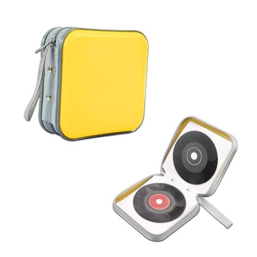 48 Capacity Hard Plastic DVD Case, Portable Zipper CD Case Holder, Yellow