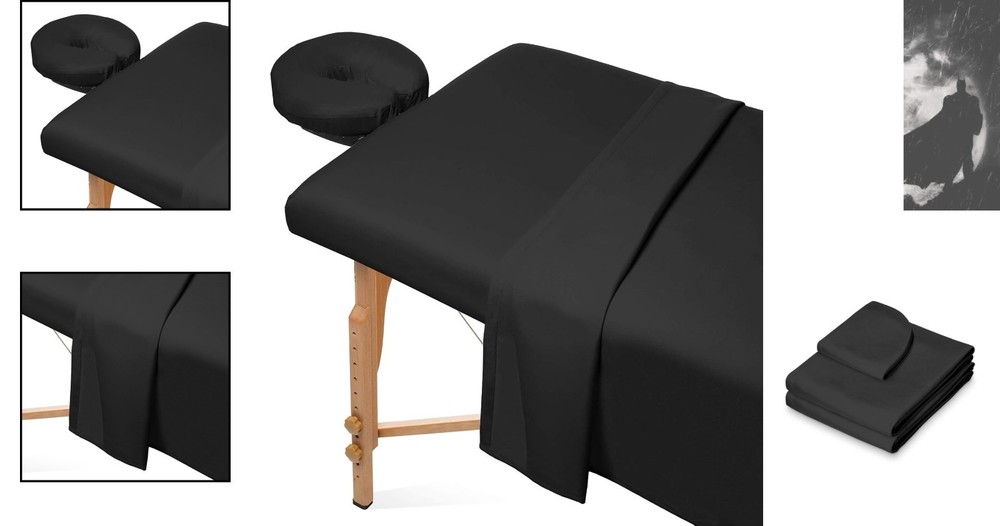 Black Massage Table Sheet Set - Breathable Microfiber 3-Piece Collection