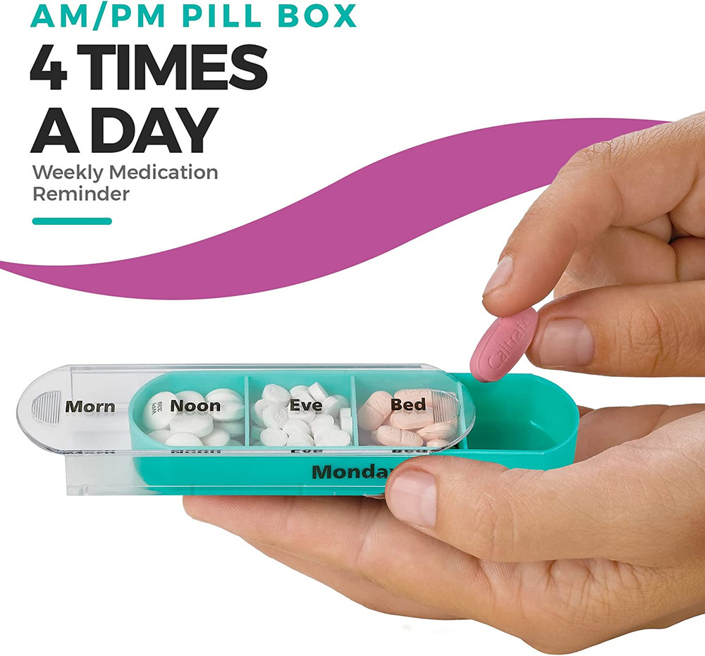 Weekly Pill Organizer, 1 Dispenser, 7 Stackable Compartments Four Times-A-Day -