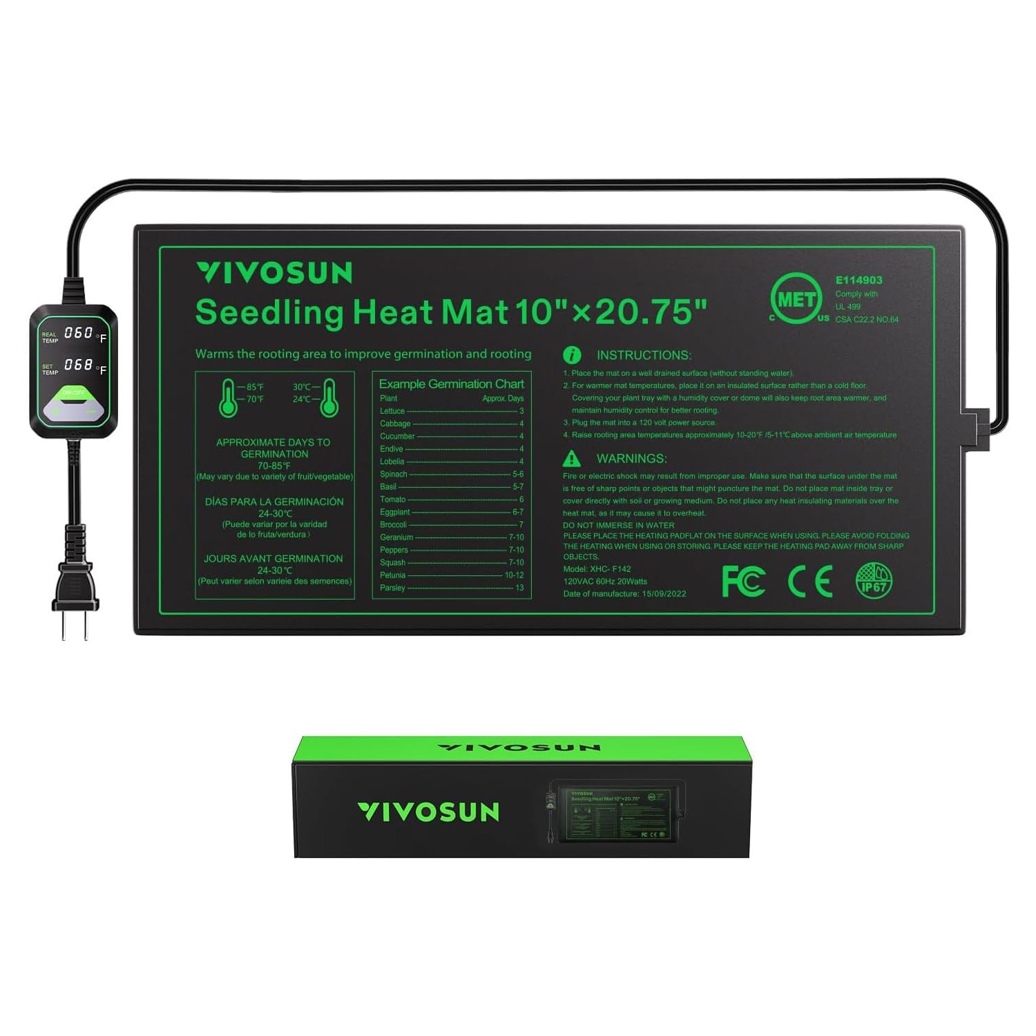 VIVOSUN 10"/20"/40"x20.75" Seedling Heat Mat Built-in Temperature Controller