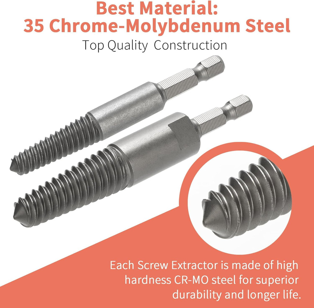 Screw Extractor and Left-Hand Drill Bit Set, Easy Out Broken Bolt Remover Revers